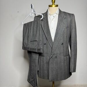 Vtg Raffinati Mens Double Breasted Suit Gray 40L 34W